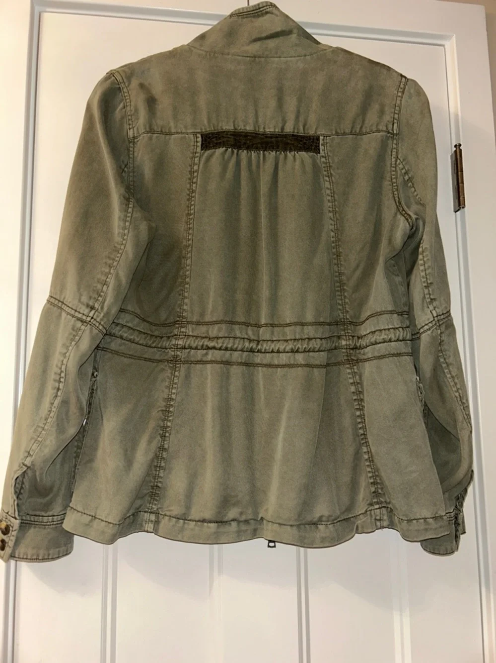 Full Zip Military Utility Jacket M/L Green Casual Faded Worn Look Coat Relaxed